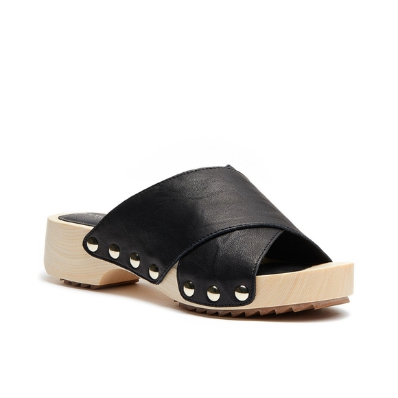 Kelsi Dagger Gear Black Leather Clog Sandals - Picture 1 of 9